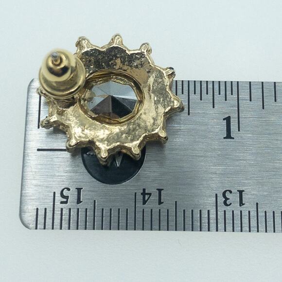 Vintage Aqua Blue Rhinestone Sunburst Stud Earrings - Picture 10 of 11